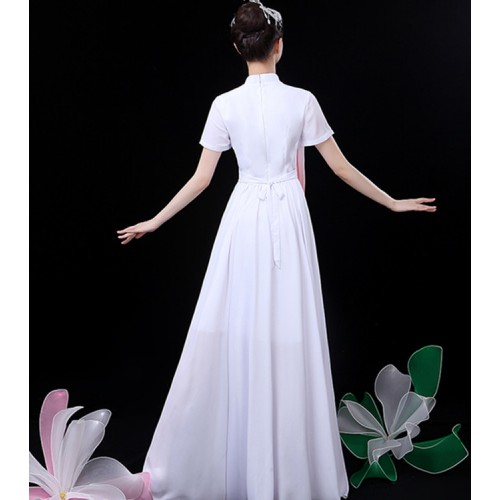 Women's white colored Chinese ancient traditional classical dance dress singers dancers fairy drama cosplay dress costumes